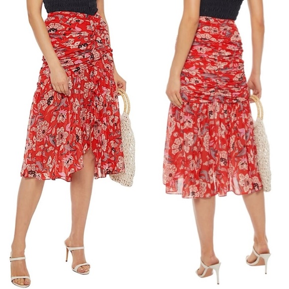 Cinq a Sept Kathleen Ruched Georgette Midi Skirt Venetian - Picture 2 of 12